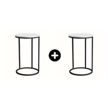 Imagem de Kit com 2 mesas kira (lateral) - preta com tampo branco - NAURA DESIGN