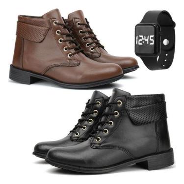 Imagem de Botinha Montaria Frio Feminina Moda Kit Dois Pares E Relógio - Bota Pa