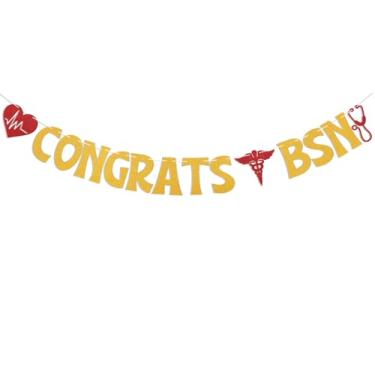 Imagem de Congrats BSN Banner - Future Nurse/BSN/RN/NP Placa de Formatura, Survivor Escola de Enfermagem Médica, Decoração de Festa de Formatura, Ouro Glitter