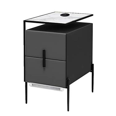 Imagem de Mesa de cabeceira inteligente de luxo com carregamento sem fio USB mini mesa lateral com luz LED de indução e 2 gavetas armário de armazenamento para quarto/sala de estar/móveis de escritório B (Cor: