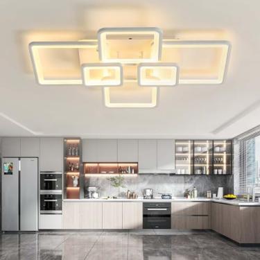 Imagem de Lustres grandes de LED, luz de teto quadrada regulável, 96 W, 80 cm, memória, 3 cores, controle remoto para quarto, sala de jantar, moderno, preto, branco, quadrado, aplicativo, iluminação d