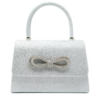 Imagem de Crbeqabe Bolsas clutch com laço brilhante para mulheres com strass, bolsas elegantes para festas de casamento, formatura, Prata, One Size