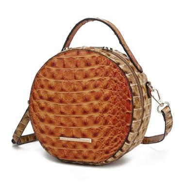 Imagem de MKF Collection Bolsa transversal circular para mulheres, bolsa de couro vegano de crocodilo bolsa de ombro redonda bolsa mensageiro por Mia K, Laranja Ynnari
