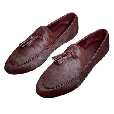 Imagem de 2025 Mocassins de verão retrô com borla de crina de cavalo sapatos femininos minimalistas sapatos rasos de couro genuíno retrô, Borgonha, 35