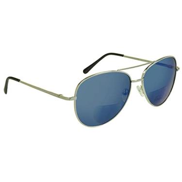 Imagem de proSPORT Óculos de sol bifocais aviador, lentes espelhadas, espelhadas, masculinas e femininas, Lente espelhada prata/azul, Large