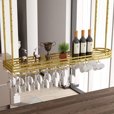 Imagem de Rack de vinho de vinho Rack de vinho Ajuste Bar de vidro de vidro com luzes penduradas industriais Montagem de parede de parede de metal prateleira de vinho 80/10/20cm, ouro, 80x25cm