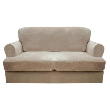 Imagem de CUCRAF T Capa de sofá de 3 peças, capa de sofá de veludo grosso macio para sala de estar, protetor de móveis lavável de alta elasticidade com 2 capas de sofás (média, cáqui)