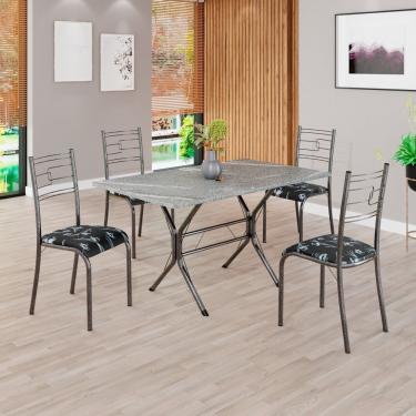 Imagem de Conjunto Sala De Jantar Mesa Retangular 120x75cm Tampo Granito Topázio 4 Cadeiras Paraty Preto Floral - Mart Prata