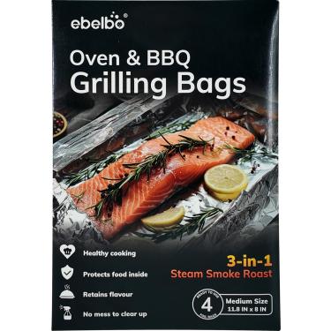 Imagem de ebelbo Sacos Para Grelha De Tamanho Médio, Descartáveis Portáteis Papel Alumínio Churrasco, Assar, Grelhar, Cozinhar No Vapor E Defumar - 11,8" X 8", 4 Unidades
