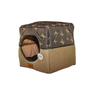 Imagem de Cama Para Cachorro Toca Quadrada Em Corino + Poliéster Marrom Claro Lv Média (m) 40 X 40 X 40 Cm