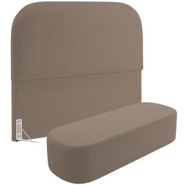 Imagem de Cabeceira Estofada Lanna para Cama King Box 195cm em Madeira Maciça com Veludo Bege com...