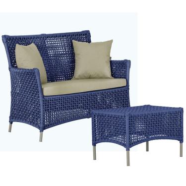 Imagem de 1 Sofá E Mesa Centro Igapó Alumínio Corda Náutica E7 Trama Azul