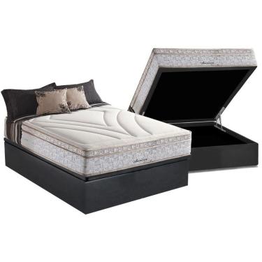 Imagem de Cama Box Baú Casal: Colchão Molas Masterpocket Ensacadas Herval Maxspring American + Base Crc Suede Gray (138x188)