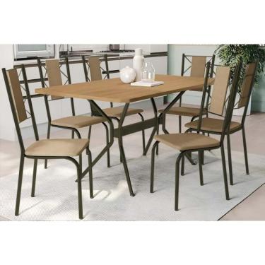 Imagem de Sala De Jantar Loire Tampo Madeirado 90x160cm E 6 Cadeiras Lisboa Bronze Freijó Capuccino