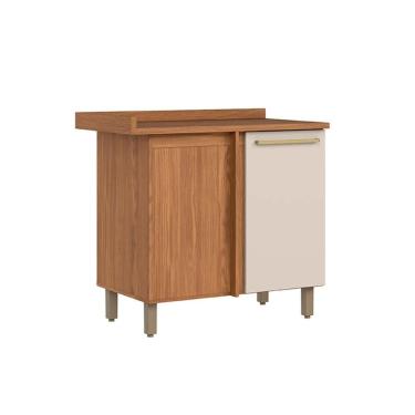 Imagem de Módulos De Cozinha Requinte Balcão Com Tampo Requinte Canto Reto Com 1 Porta 84cm Nature Areia2 Aéreos + 1 Balcão + 1 Complemento