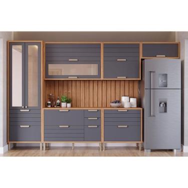 Imagem de Cozinha Completa 8 Peças Eloise 3 Aéreos 2 Balcões Cristaleira 2 Complementos C8p179 Freijó Titanium