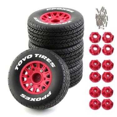 Imagem de Chanmoo Pneus E Rodas Para Caminhão De Corrida Curta 1/10 Rc Com 12 Mm, 14 17 Mm Hexagonais, 113 Borracha 1/8 Escala Ou Carro Estrada Hsp Sonic 94102 Gt Ptg-2 Tamiya Tt02 Racing 4 Peças (Vermelho A)