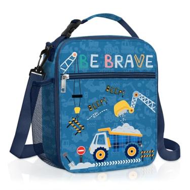 Imagem de Clastyle Lancheira infantil com isolamento de carro, caminhão, bolsa térmica grande para meninos, piquenique, escola, lancheira, guindaste azul