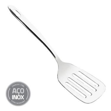 Imagem de Espátula Fritura Chapa Inox Vazada 21,5 Cm - SQ - Só Qualidade