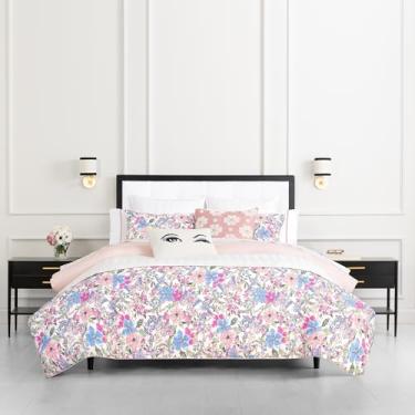 Imagem de kate spade new york Curious Garden Conjunto de edredom casal/queen de 3 peças, capa reversível 100% algodão, roupa de cama quente para todas as estações, lavável na máquina, rosa multicolorido