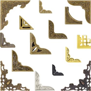 Imagem de 60 peças protetor de canto de livro de metal bronze canto de livro vintage antigo livro scrapbooking protetor de canto para mesa caixa de joias livro álbuns scrapbooking álbuns menus triângulo esculpido 15 estilos