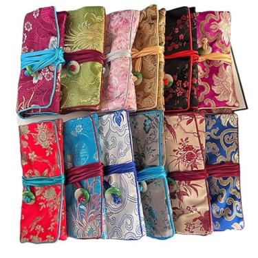 Imagem de Only My Live Home Bolsa dobrável de joias jacquard de luxo portátil de viagem brocado de seda chinesa bolsa de armazenamento de joias bolsa de armazenamento com cordão 3 bolsos com zíper (20, cores