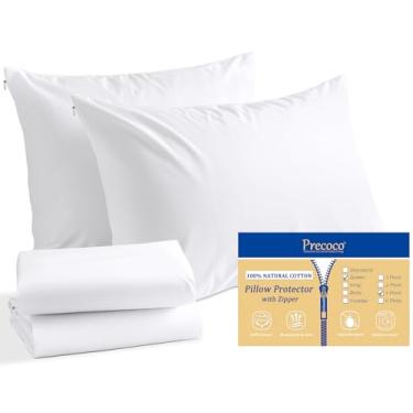 Imagem de Conjunto de 4 fronhas de algodão tamanho Queen, protetores de travesseiro brancos com zíper, capas de travesseiro com zíper ocultas respiráveis e refrescantes para pessoas que dormem quentes, 50 x 76