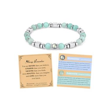 Imagem de JoycuFF Presentes para mulheres, pulseiras de contas de aço inoxidável com pedras da lua, presentes de Natal, Dia das Mães, Dia das Mães, presentes de aniversário para mulheres, Adjustable(7-9 Inches