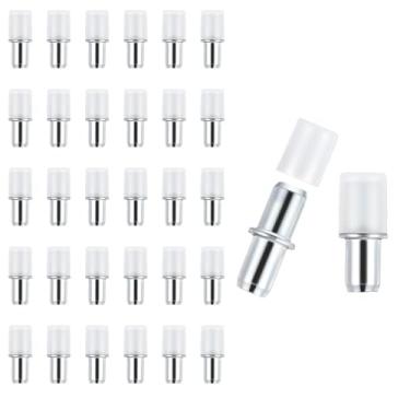 Imagem de ElevateTech Pinos de prateleira de 30 peças, pinos de prateleira de metal de aço inoxidável de 5 mm 1/4 polegada de substituição com capas de silicone para móveis de canto de vidro e prateleiras de