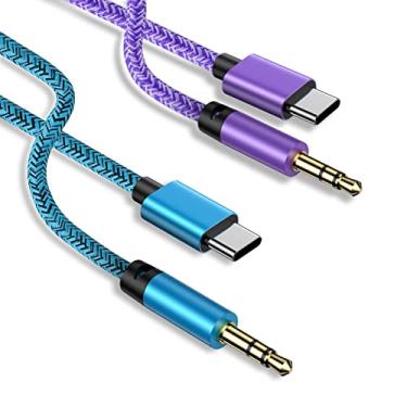 Imagem de Cabo USB C para conector auxiliar de áudio de 3,5 mm para Samsung Galaxy S25 Ultra A16 S24 S23 S22 S20 S10 A15 A14 A13 A12 A10 A03S A55 A54 A53, pacote com 2 fones de ouvido tipo C de 1 m Cabo estéreo