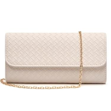 Imagem de DETARA Bolsa feminina de tecido para noite, bolsa tiracolo de couro sintético para festa de casamento e formatura, Branco creme 7018