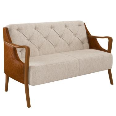 Imagem de Poltrona Namoradeira 2 Lugares 135cm Capitonê Lapa M22 Pu Camel/linho Cru - Mpozenato