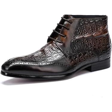 Imagem de Botas Masculinas De Couro Genuíno Derby Com Cadarço E Botas De Tornozelo Casuais De Negócios Com Textura De Crocodilo, Brown, 10.5 UK