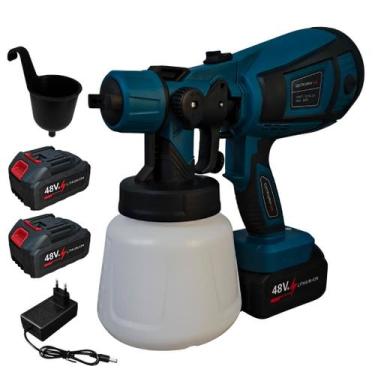 Imagem de Pistola de Pintura Elétrica Recarregável 48V Sem Fio 2 Baterias 4 Bico