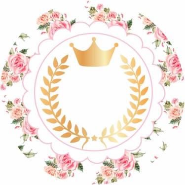 Imagem de Painel de Lona Redondo Coroa Louros Dourados e Flores - Fabrika De fes