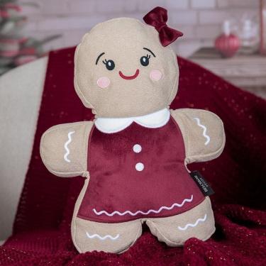 Imagem de Almofada Natalina Gingerlina com Bordado e Aplicação 26x33cm Natal Bege/Vermelho