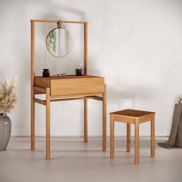 Imagem de Penteadeira Escrivaninha Com Espelho Compacta Madeira Com Banco Lily