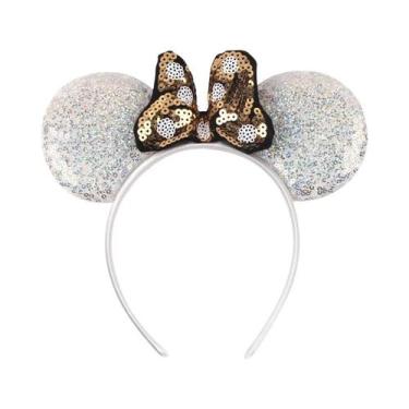 Imagem de Tiara De Orelhas De Rato Com Lantejoulas E Laço Para Meninas Com Pérol