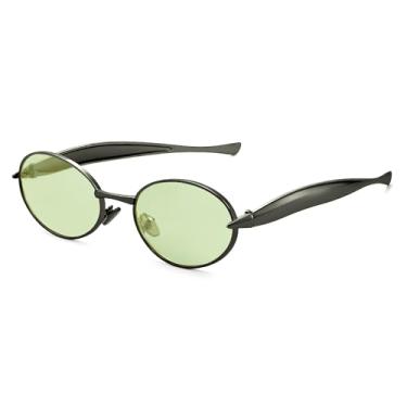 Imagem de VANLINKER Óculos de sol ovais pequenos dourados retrô para mulheres e homens modernos óculos escuros de metal dos anos 90 VL9885, C4 - verde claro, Medium