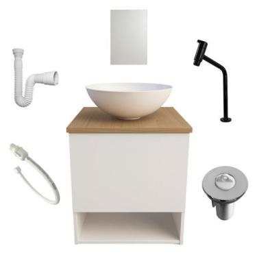 Imagem de Gabinete Armario de Banheiro com Torneira Preta Cuba Espelho Valvula S