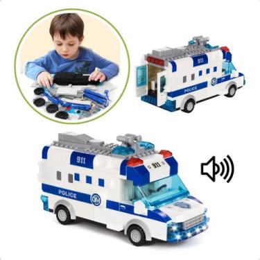 Imagem de Carrinho de Blocos de Montar Musica Farol Led - TOP KIDS, Branco polic