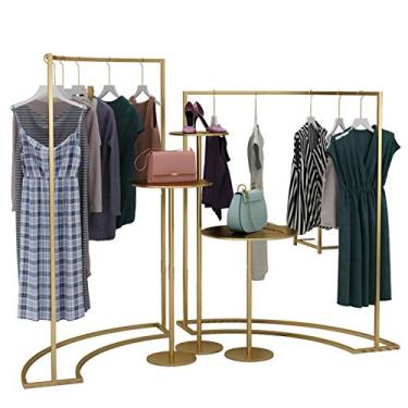 Imagem de CUTPOIY Rack de exibição de loja de roupas, rack Nakajima de grau comercial, rack de roupas femininas douradas, rack de exibição de roupas pesadas simples, rack de exibição de chão, independente