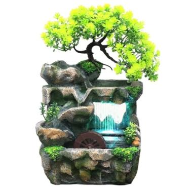 Imagem de XFNVXC Fonte decorativa interna de mesa para mesa pequena jardim ornamental simulação árvore fonte de água fluindo para casa sala de estar decoração de mesa Rockery Fountain casa