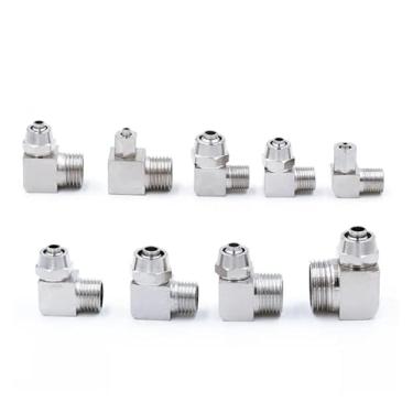 Imagem de 2 peças 1/20.3 cm 1/10.2 cm 3/20.3 cm 1/5.1 cm BSPP M5 M6 M8 M10 macho ajuste tubo OD 4/6/8/10/12 mm cotovelo niquelado latão encaixe rápido encaixe rápido (6 x 4 mm, 3/20.3 cm)