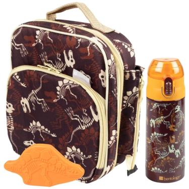 Imagem de Kit Lancheira Infantil Dino com Isolamento Duplo, BENTOLOGY, Marrom