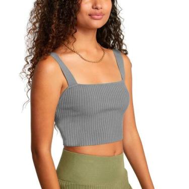 Imagem de Top Cropped Slim Fitness Tecido Ribanado Feminino Casual, Cinza, GG