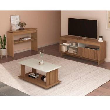 Imagem de Kit para Sala de Estar Rack Ripado e Aparador e Mesa de Centro City - 