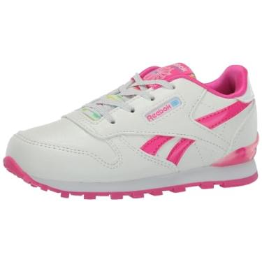 Imagem de Reebok Tênis clássico de couro Step N Flash para bebês meninas, Branco/rosa laser/ciano ousado, 10 Infant
