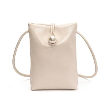 Imagem de Bolsa feminina transversal para celular, pequena bolsa de ombro com botão pérola, mini bolsa carteira de couro macio para cartões e itens essenciais, Branco, Bolsas transversais