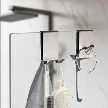 Imagem de 1 tela divisória de aço inoxidável com porta de vidro de banheiro colorido de aço e gancho traseiro, sem necessidade de perfuração, gancho removível para banheiro